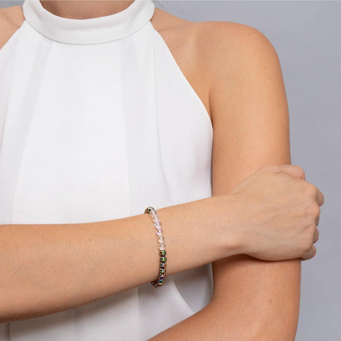 Arc-en-ciel Blanc | Licorne Argent | Bracelet d'expression en verre de sirène